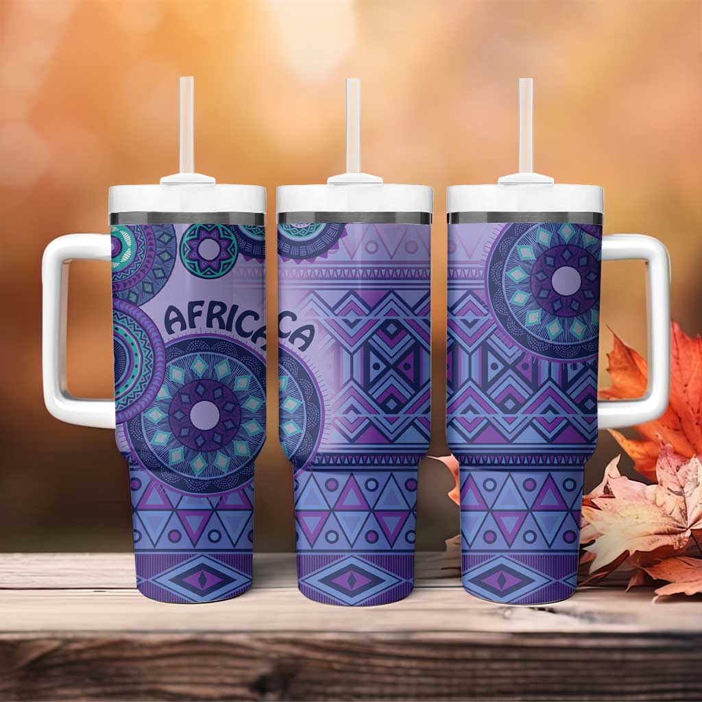 Afro Tribal Traditional Pattern Tumbler With Handle Purple Motif LT9