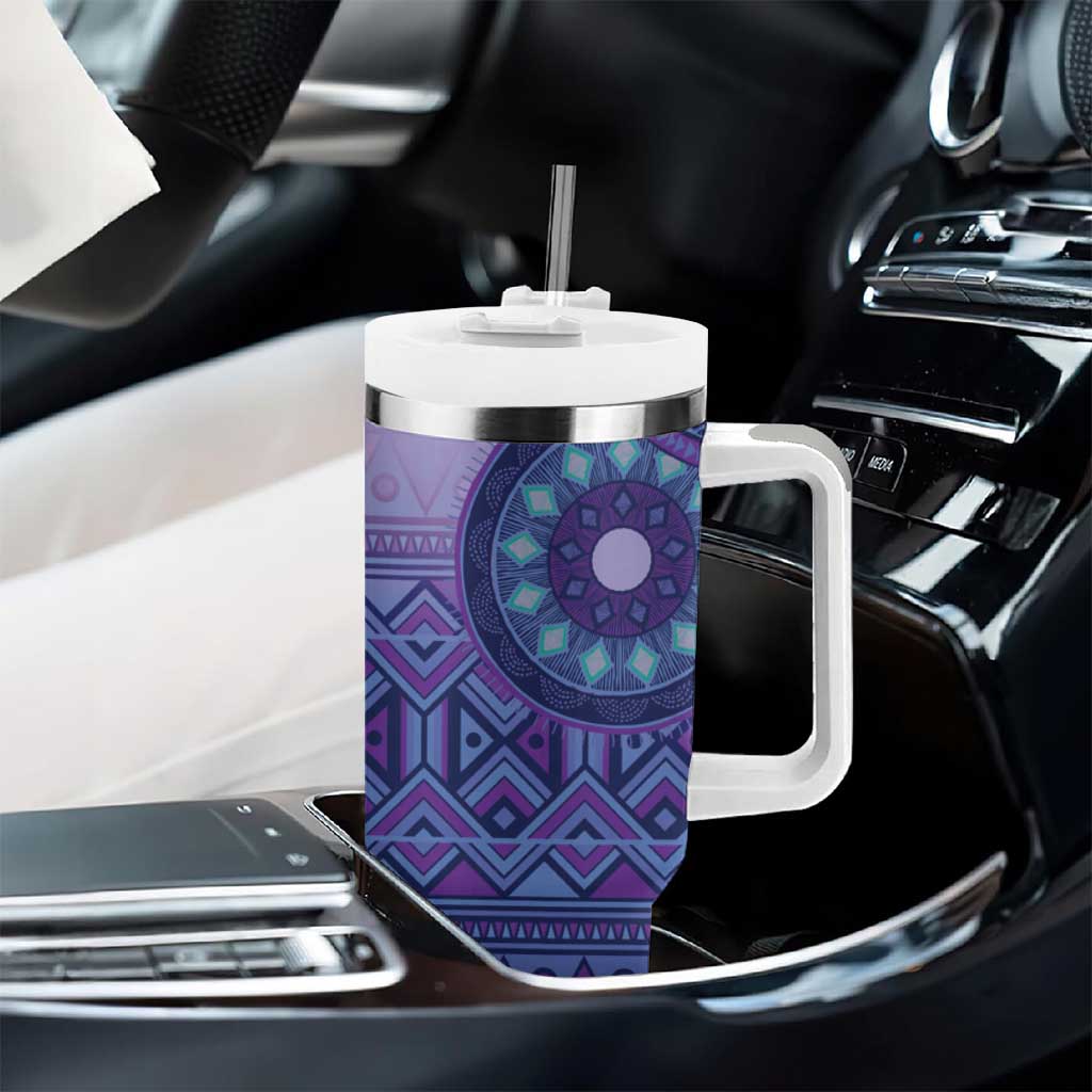 Afro Tribal Traditional Pattern Tumbler With Handle Purple Motif LT9
