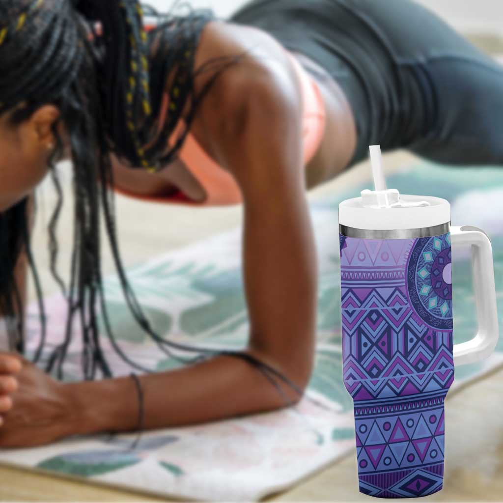 Afro Tribal Traditional Pattern Tumbler With Handle Purple Motif LT9