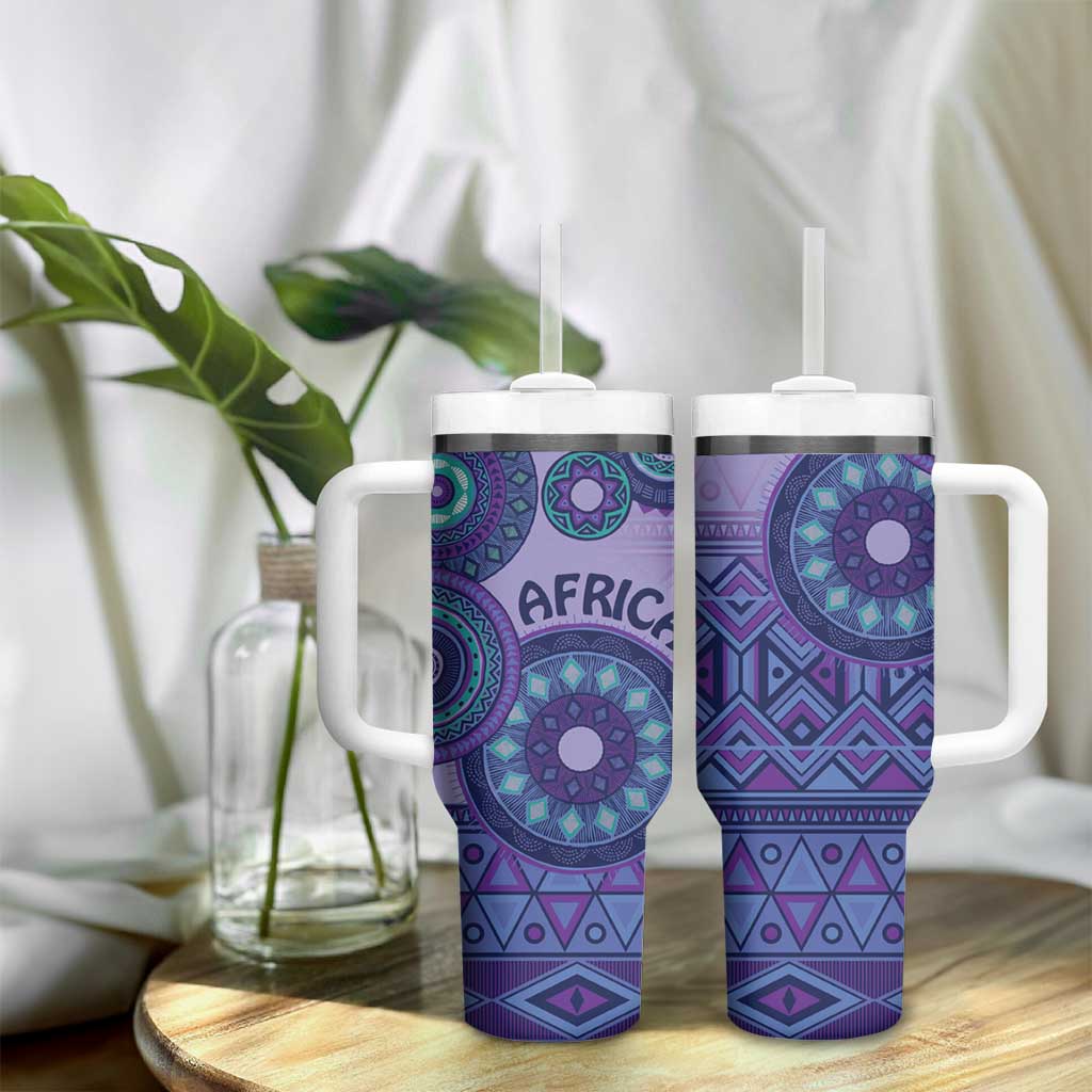 Afro Tribal Traditional Pattern Tumbler With Handle Purple Motif LT9