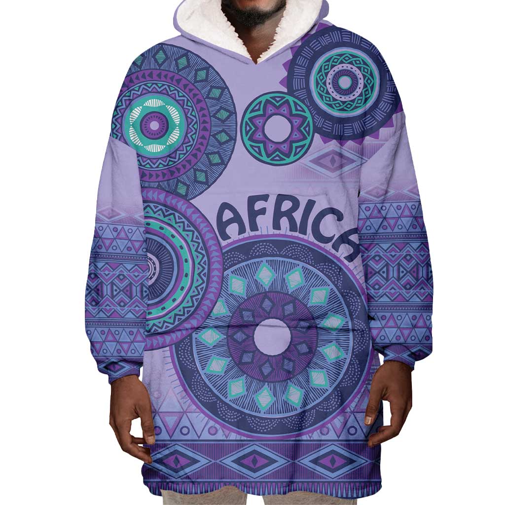 Afro Tribal Traditional Pattern Wearable Blanket Hoodie Purple Motif LT9