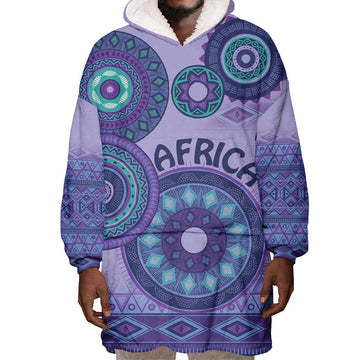 Afro Tribal Traditional Pattern Wearable Blanket Hoodie Purple Motif LT9