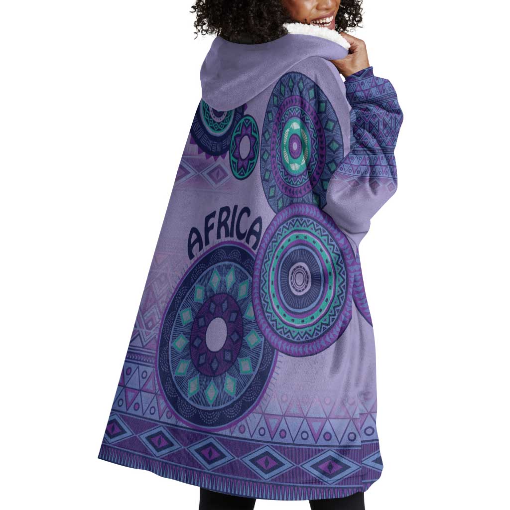 Afro Tribal Traditional Pattern Wearable Blanket Hoodie Purple Motif LT9