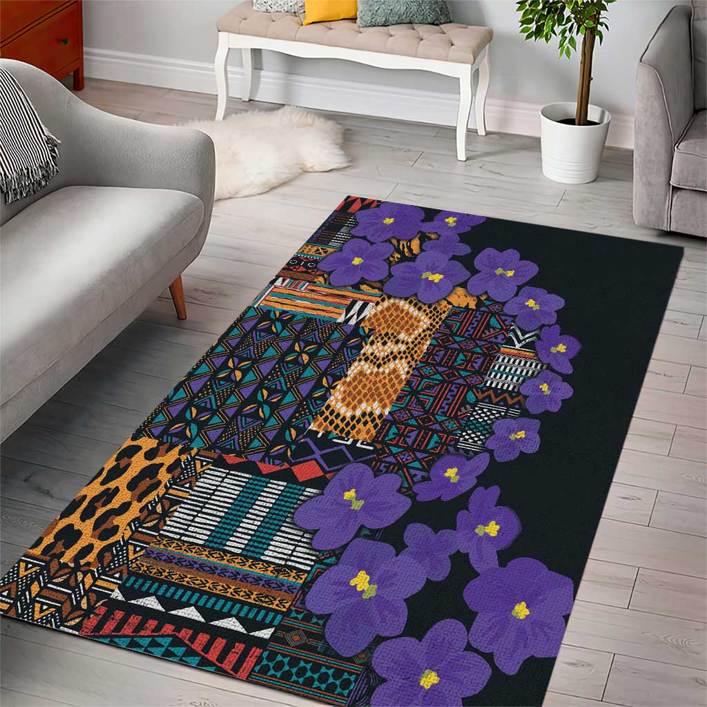 Afro Violets Flowers Area Rug Mix Native Tribal Pattern LT9