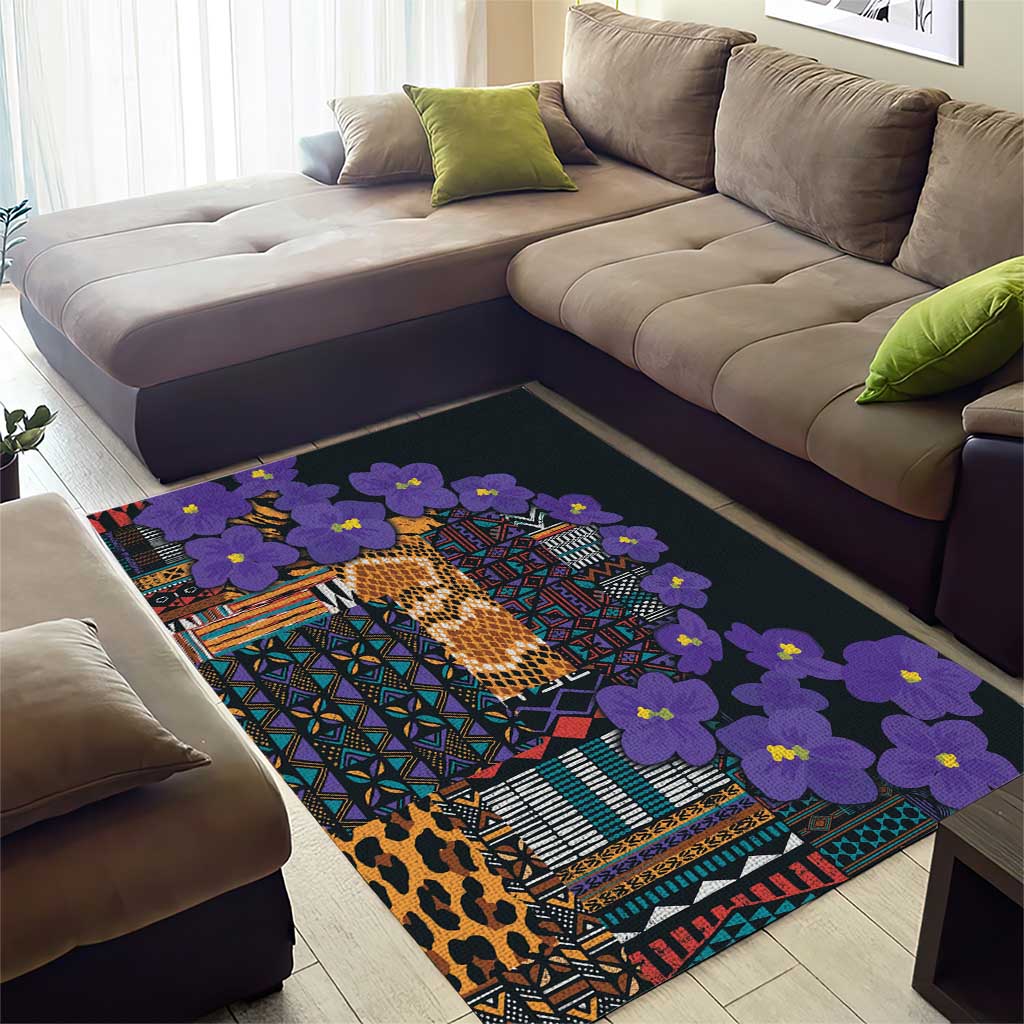 Afro Violets Flowers Area Rug Mix Native Tribal Pattern LT9