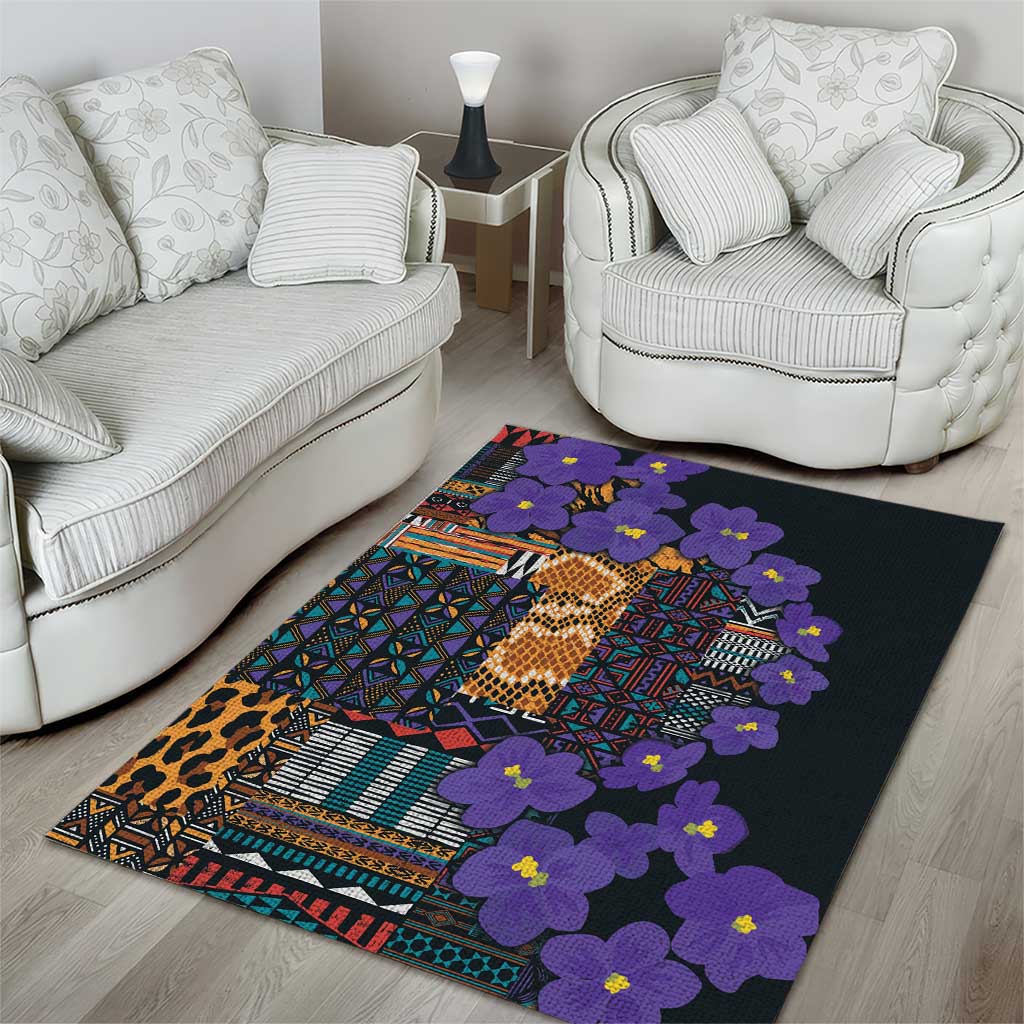 Afro Violets Flowers Area Rug Mix Native Tribal Pattern LT9