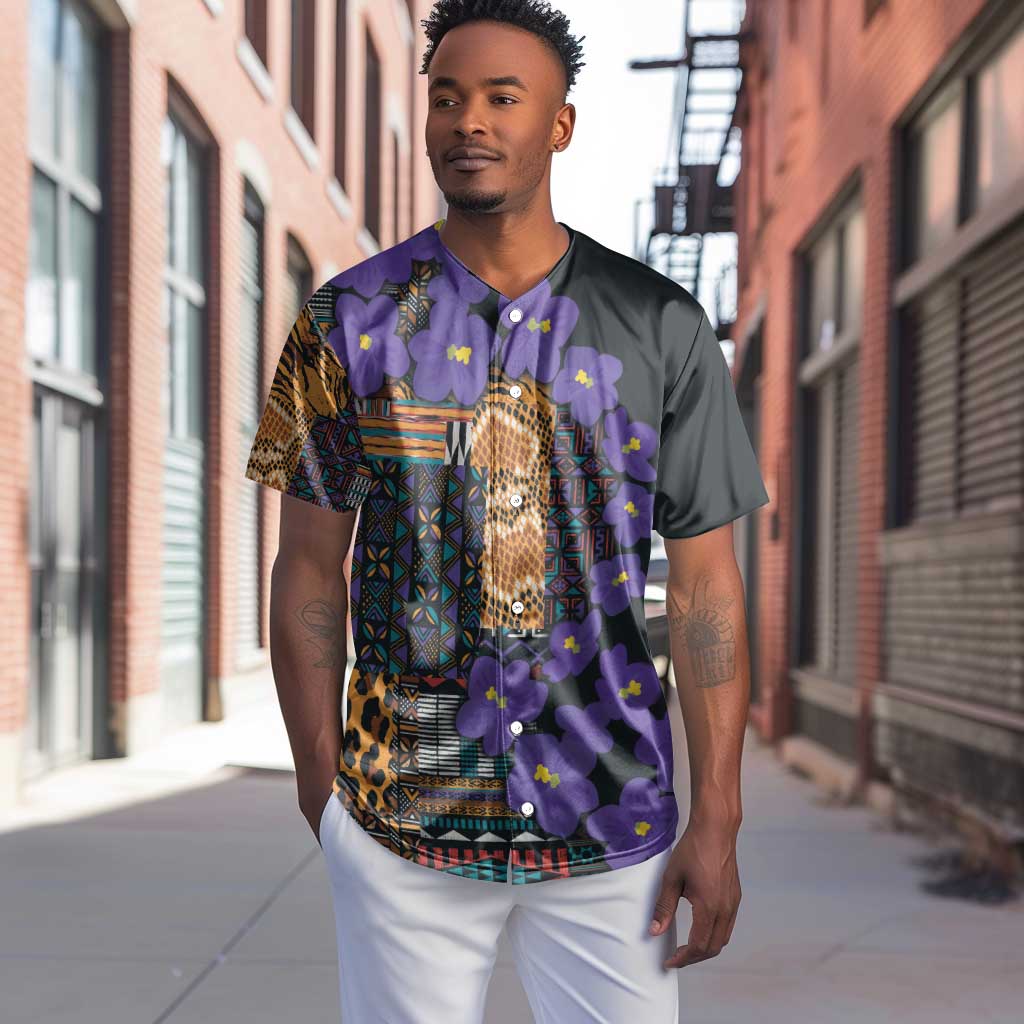 Afro Violets Flowers Baseball Jersey Mix Native Tribal Pattern LT9