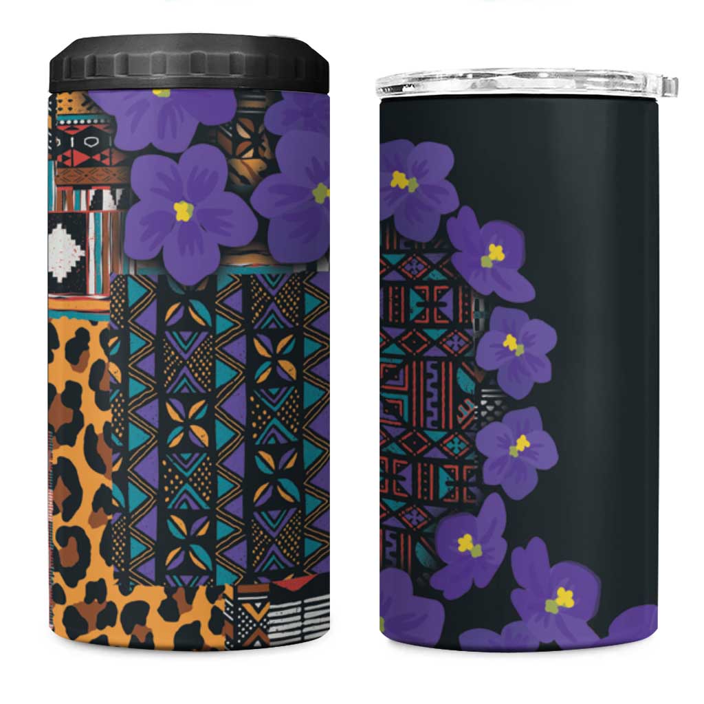 Afro Violets Flowers 4 in 1 Can Cooler Tumbler Mix Native Tribal Pattern LT9
