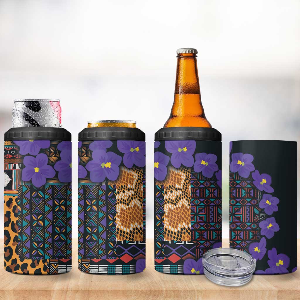 Afro Violets Flowers 4 in 1 Can Cooler Tumbler Mix Native Tribal Pattern LT9