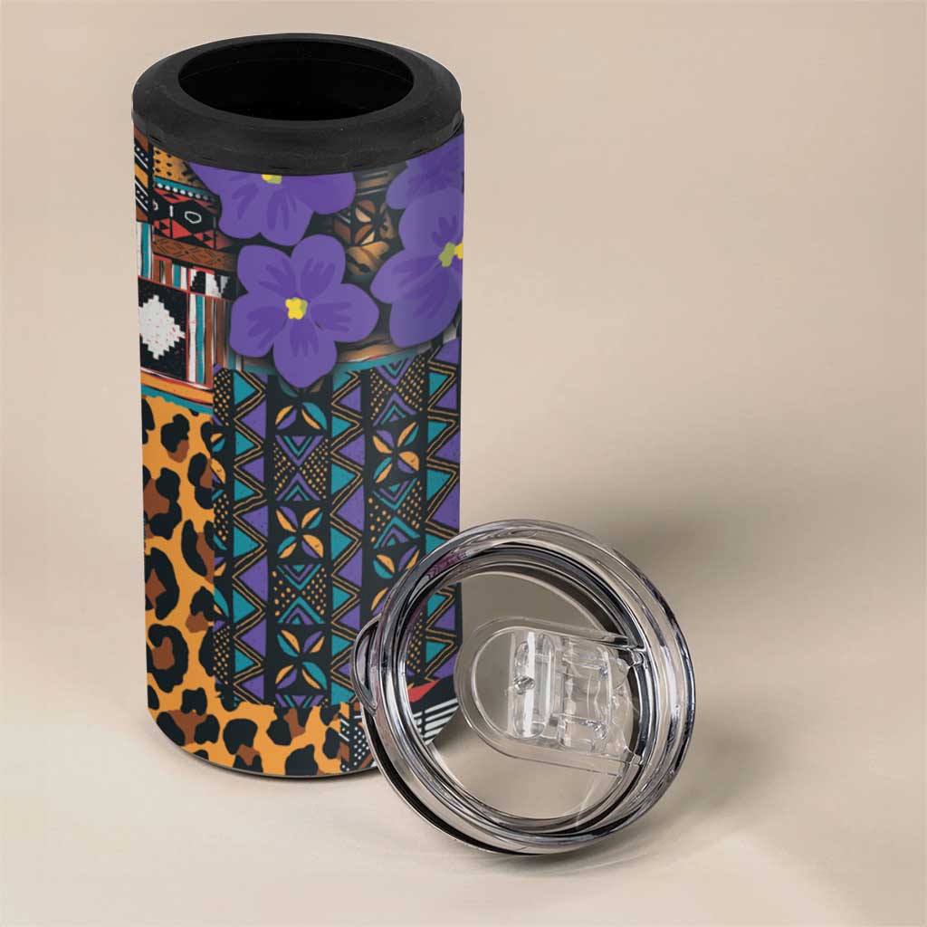 Afro Violets Flowers 4 in 1 Can Cooler Tumbler Mix Native Tribal Pattern LT9