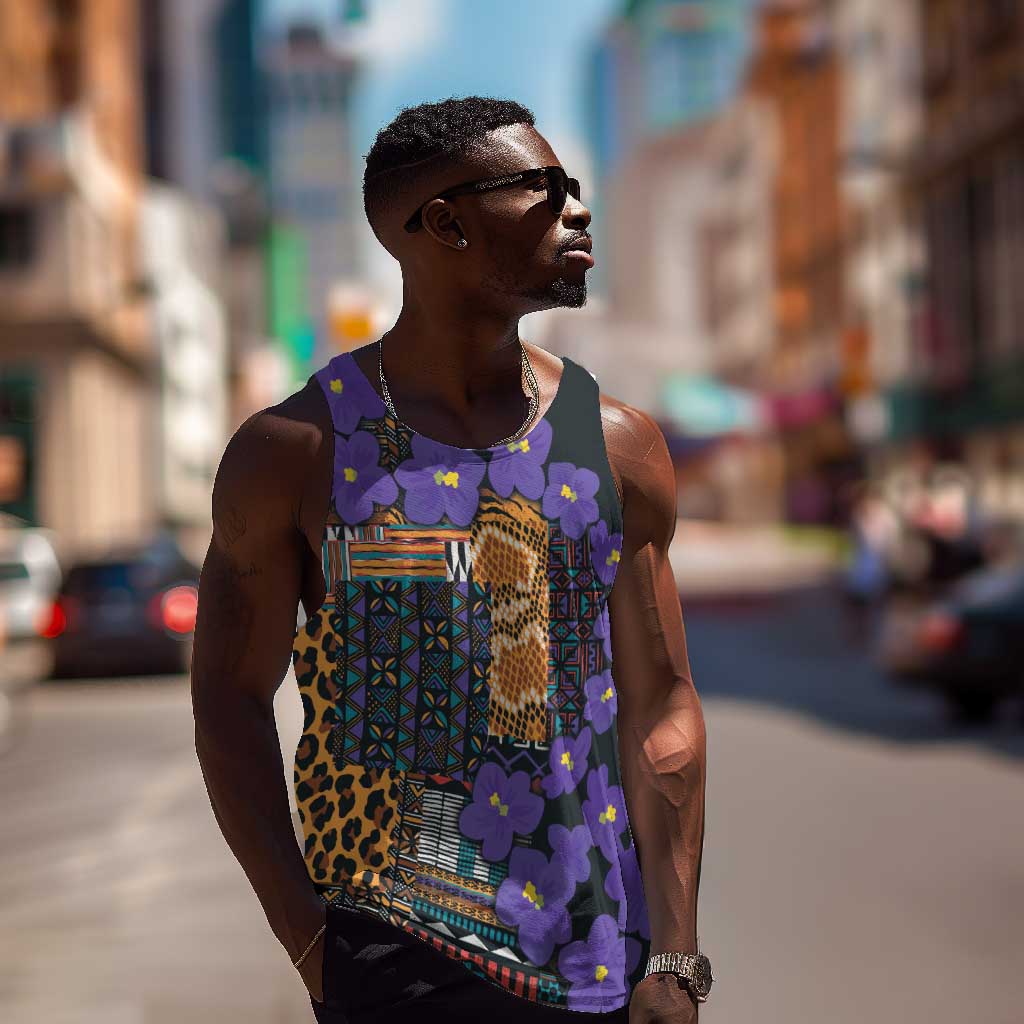 Afro Violets Flowers Men Tank Top Mix Native Tribal Pattern LT9