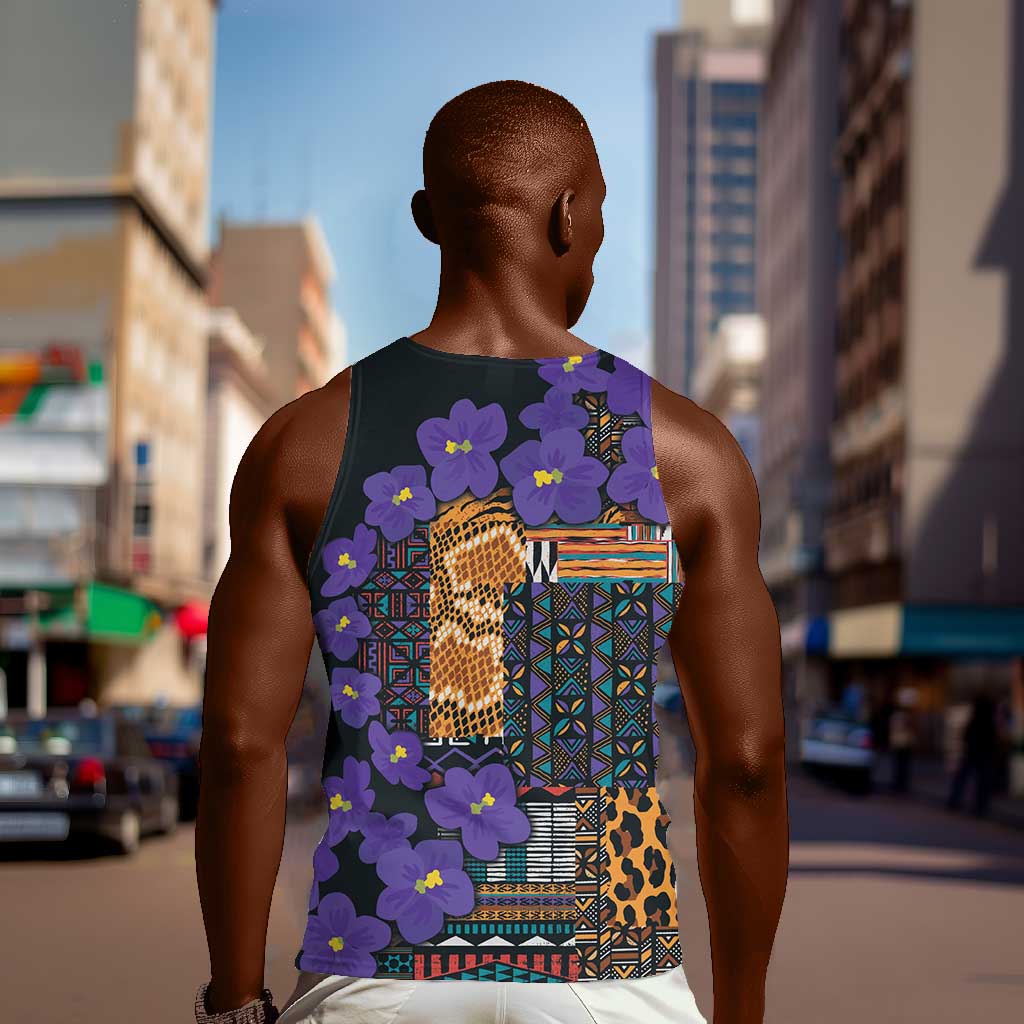 Afro Violets Flowers Men Tank Top Mix Native Tribal Pattern LT9