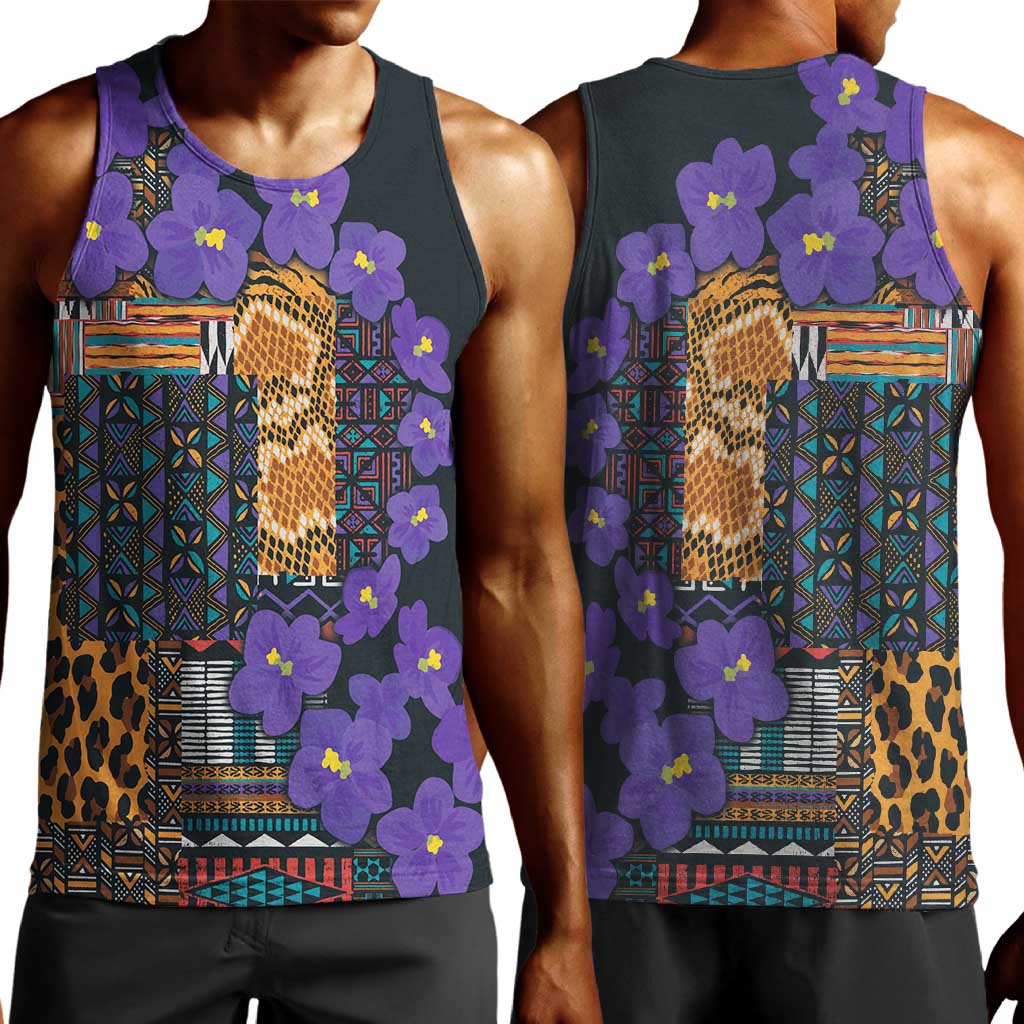 Afro Violets Flowers Men Tank Top Mix Native Tribal Pattern LT9