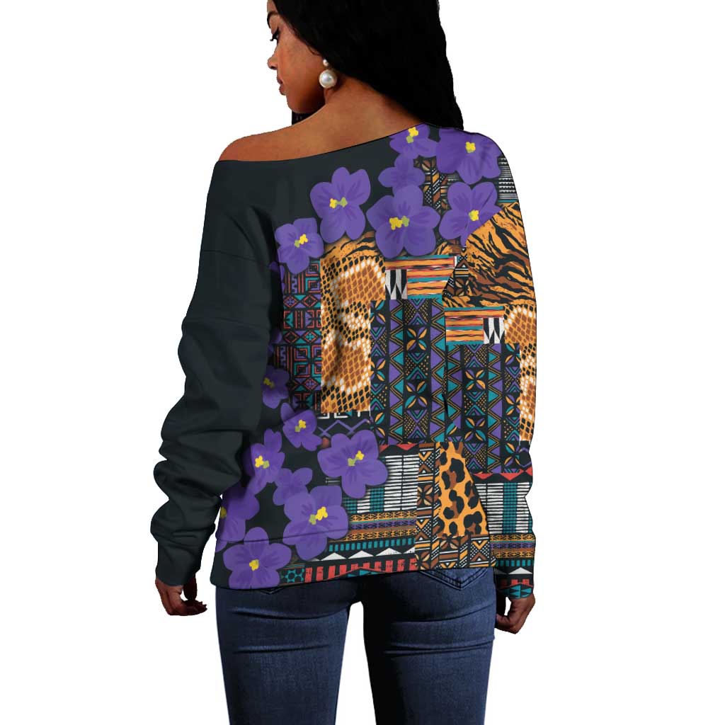 Afro Violets Flowers Off Shoulder Sweater Mix Native Tribal Pattern LT9