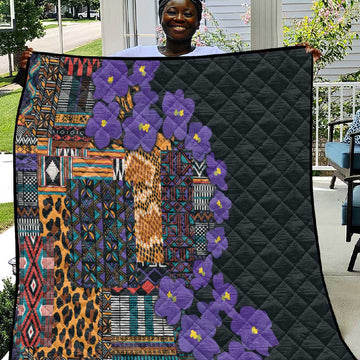 Afro Violets Flowers Quilt Mix Native Tribal Pattern LT9
