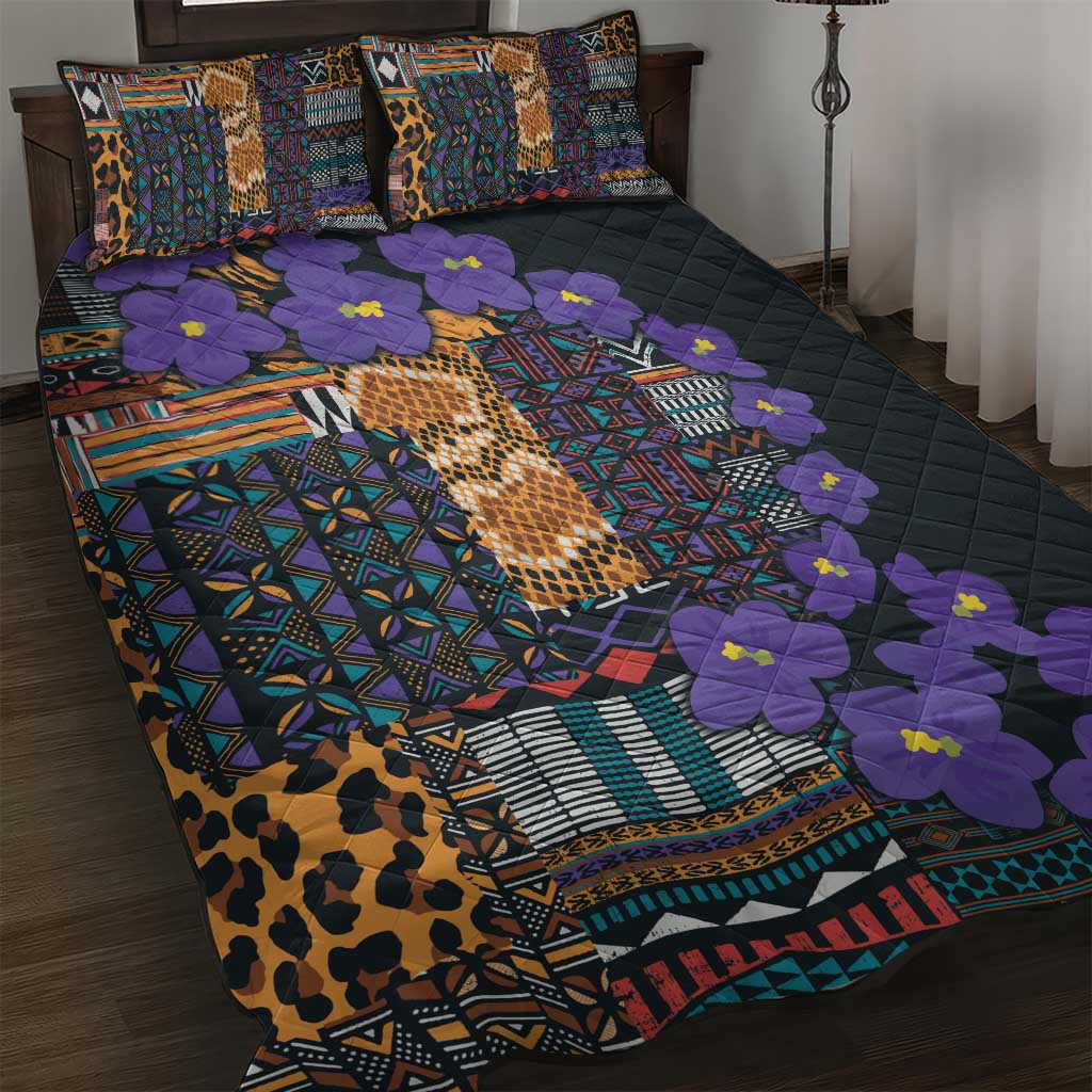 Afro Violets Flowers Quilt Bed Set Mix Native Tribal Pattern LT9