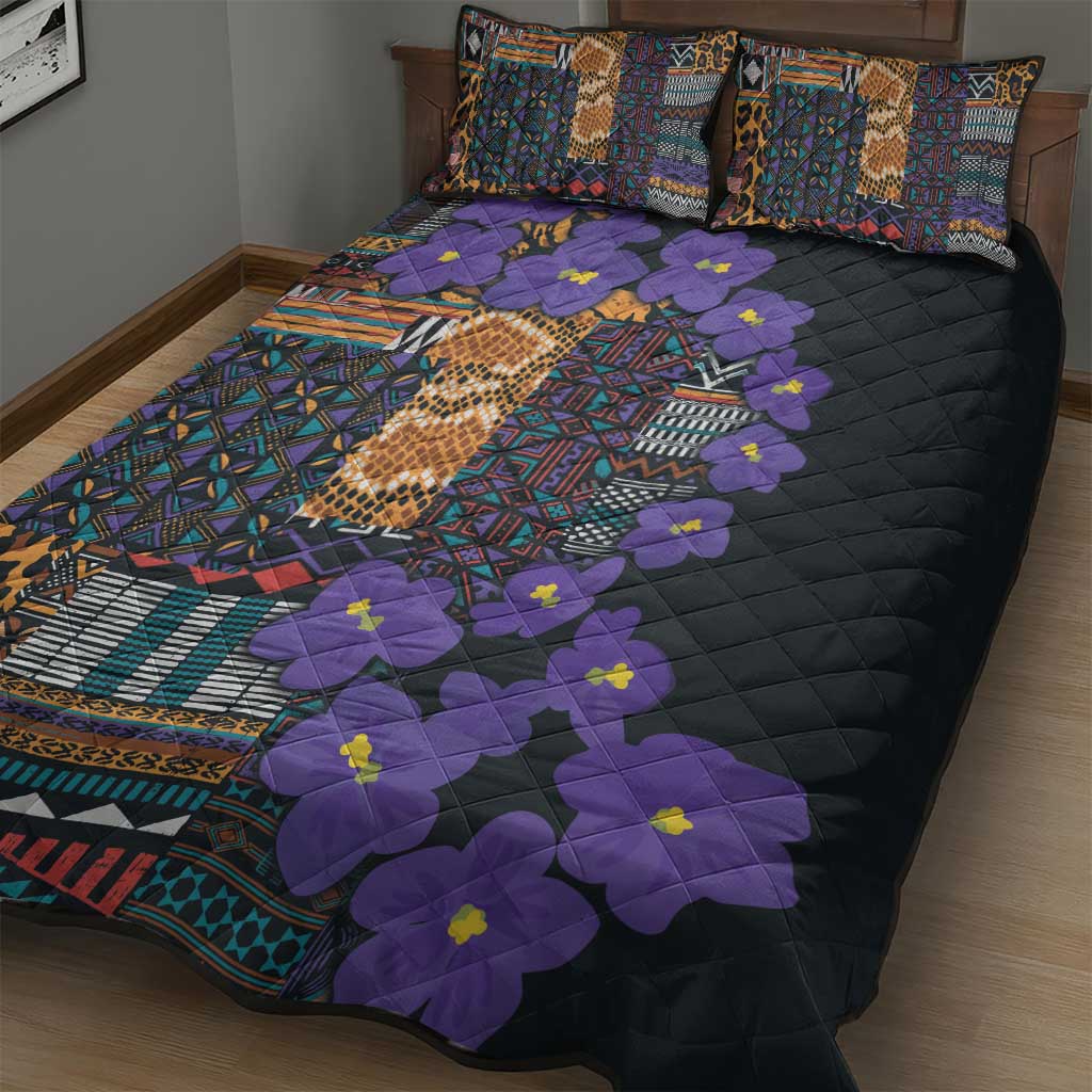 Afro Violets Flowers Quilt Bed Set Mix Native Tribal Pattern LT9