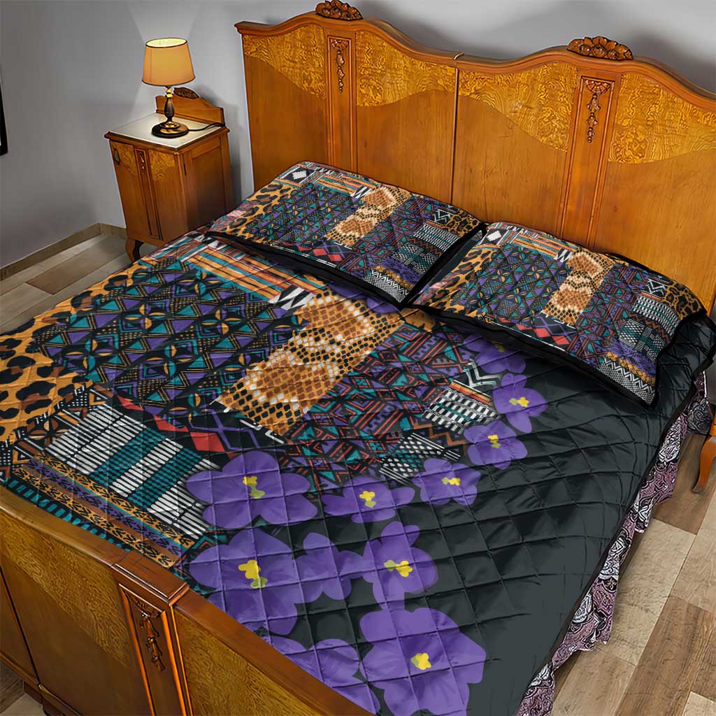 Afro Violets Flowers Quilt Bed Set Mix Native Tribal Pattern LT9
