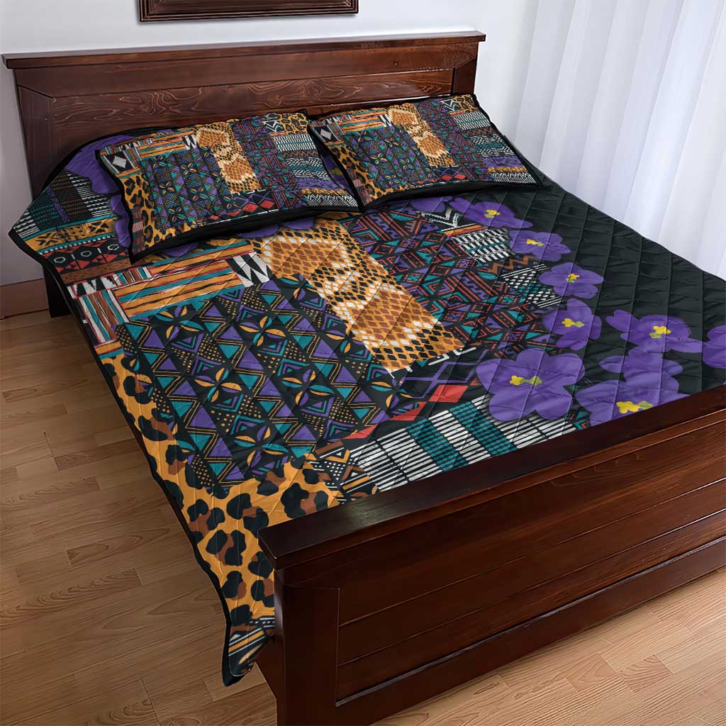 Afro Violets Flowers Quilt Bed Set Mix Native Tribal Pattern LT9