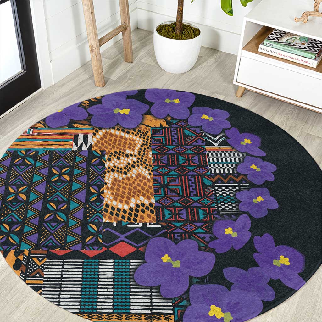 Afro Violets Flowers Round Carpet Mix Native Tribal Pattern LT9