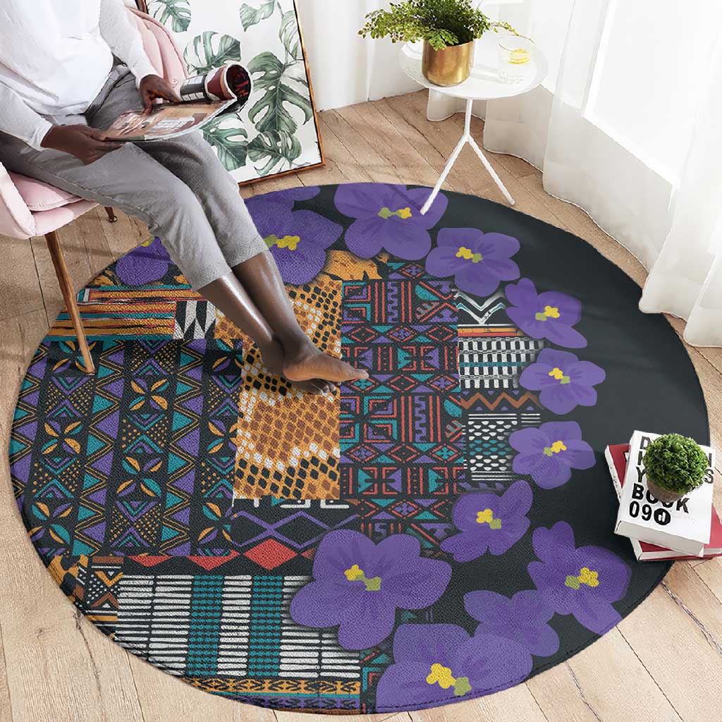 Afro Violets Flowers Round Carpet Mix Native Tribal Pattern LT9