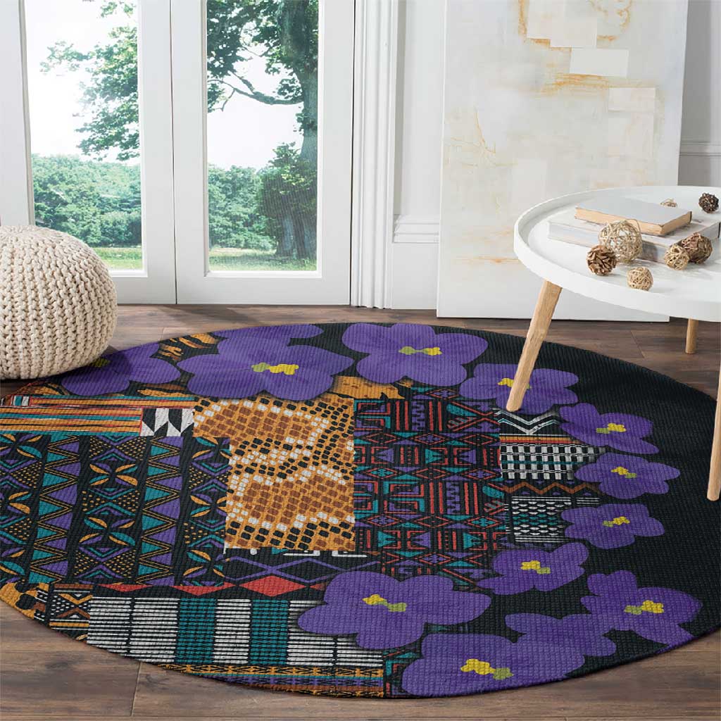 Afro Violets Flowers Round Carpet Mix Native Tribal Pattern LT9