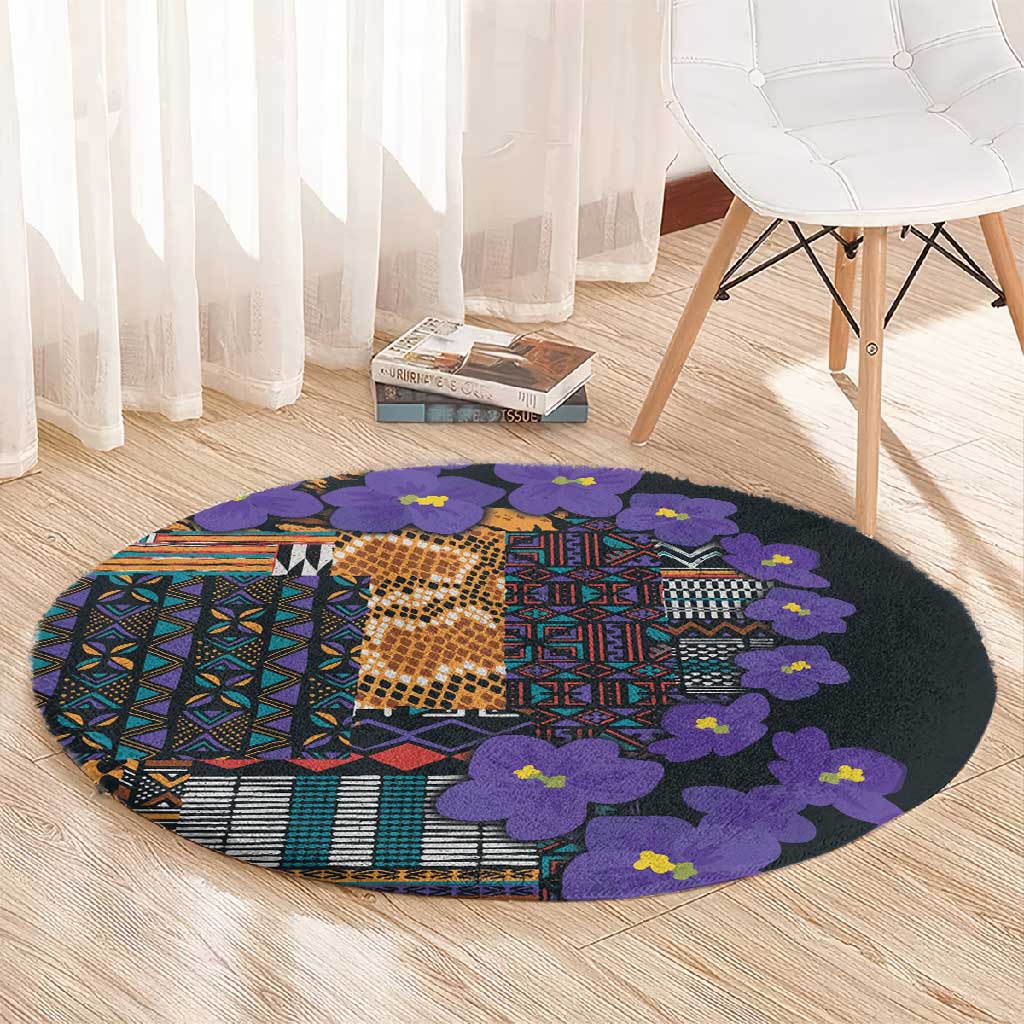 Afro Violets Flowers Round Carpet Mix Native Tribal Pattern LT9