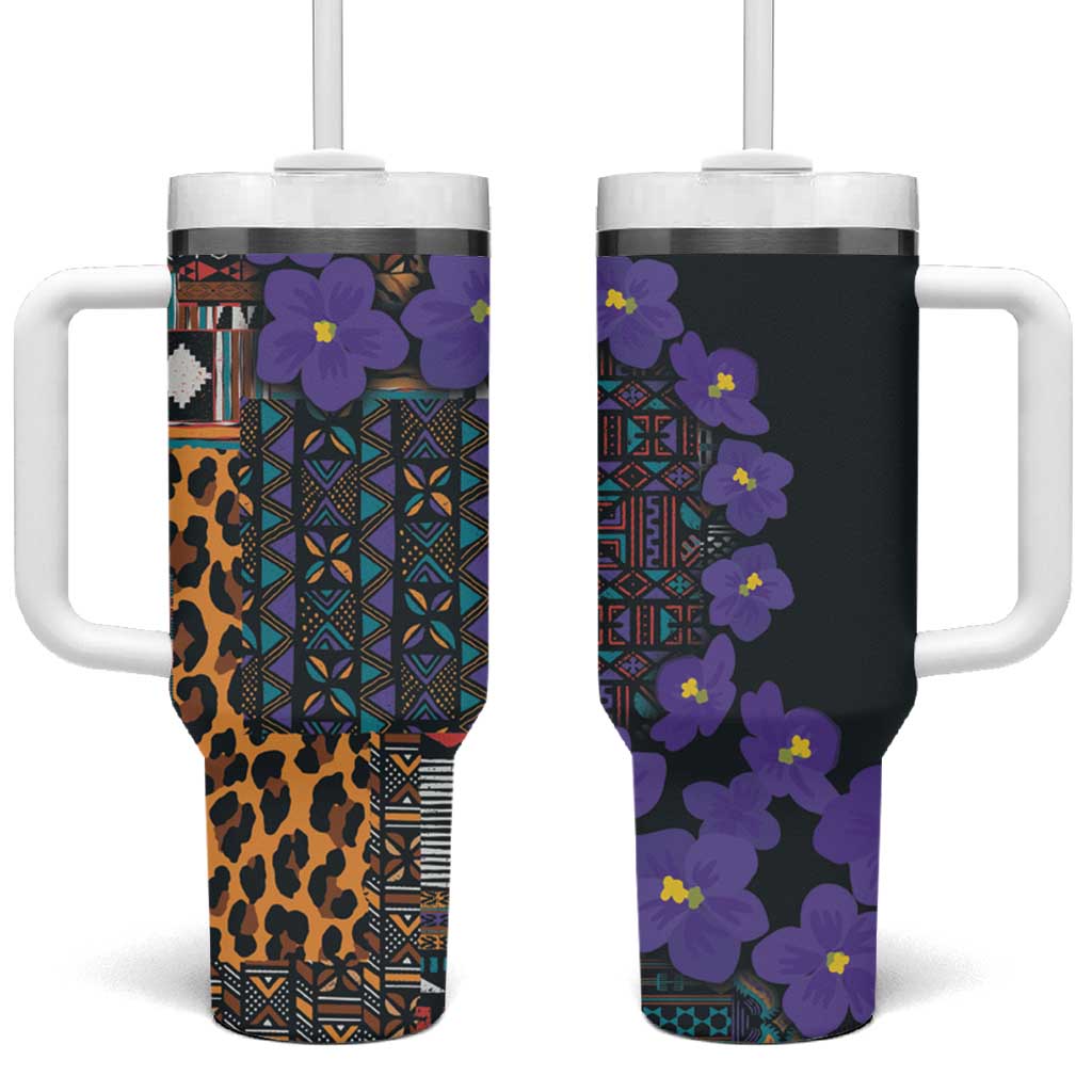 Afro Violets Flowers Tumbler With Handle Mix Native Tribal Pattern LT9