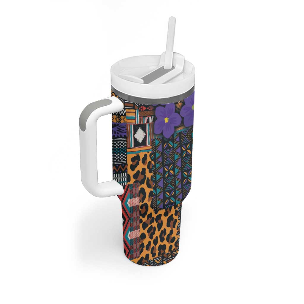 Afro Violets Flowers Tumbler With Handle Mix Native Tribal Pattern LT9