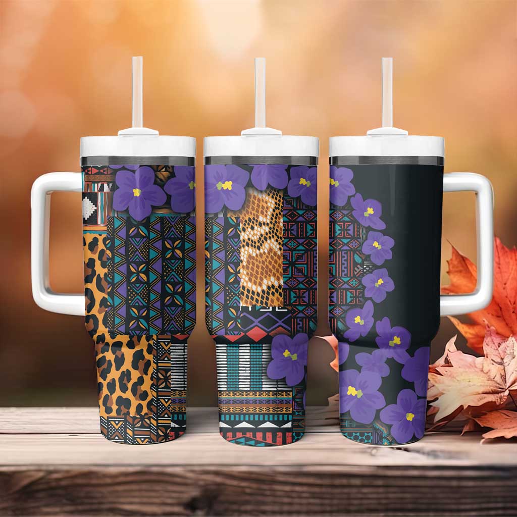 Afro Violets Flowers Tumbler With Handle Mix Native Tribal Pattern LT9