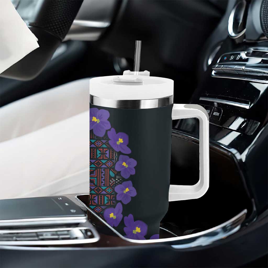 Afro Violets Flowers Tumbler With Handle Mix Native Tribal Pattern LT9