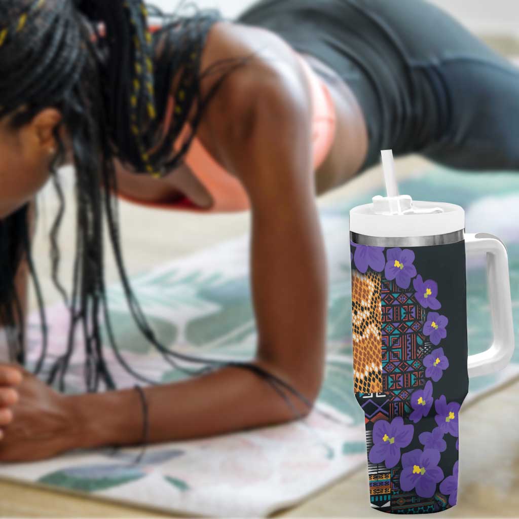 Afro Violets Flowers Tumbler With Handle Mix Native Tribal Pattern LT9