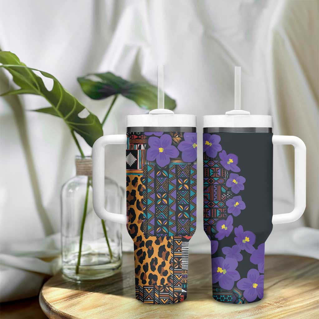 Afro Violets Flowers Tumbler With Handle Mix Native Tribal Pattern LT9