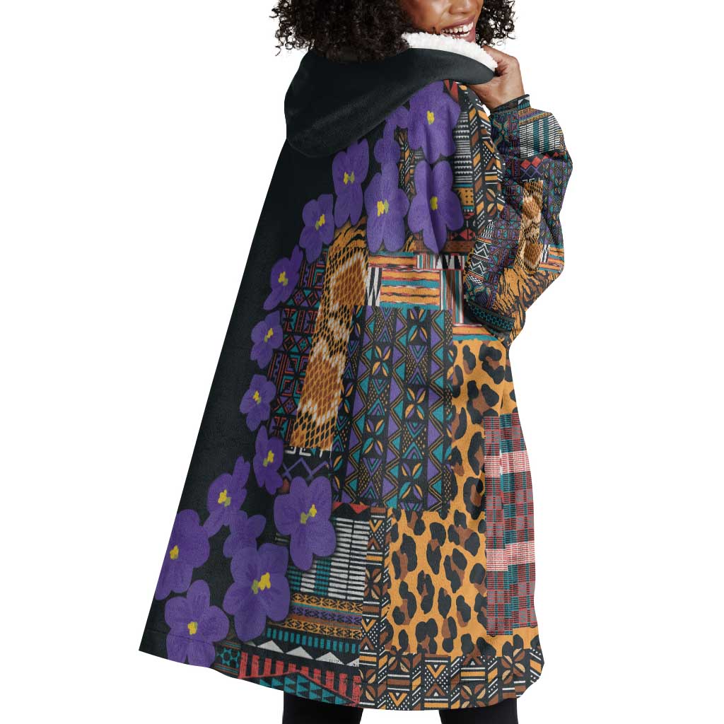 Afro Violets Flowers Wearable Blanket Hoodie Mix Native Tribal Pattern LT9