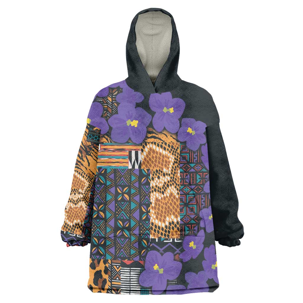 Afro Violets Flowers Wearable Blanket Hoodie Mix Native Tribal Pattern LT9