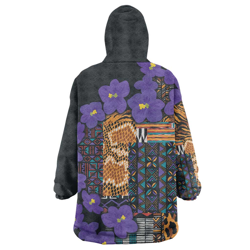Afro Violets Flowers Wearable Blanket Hoodie Mix Native Tribal Pattern LT9