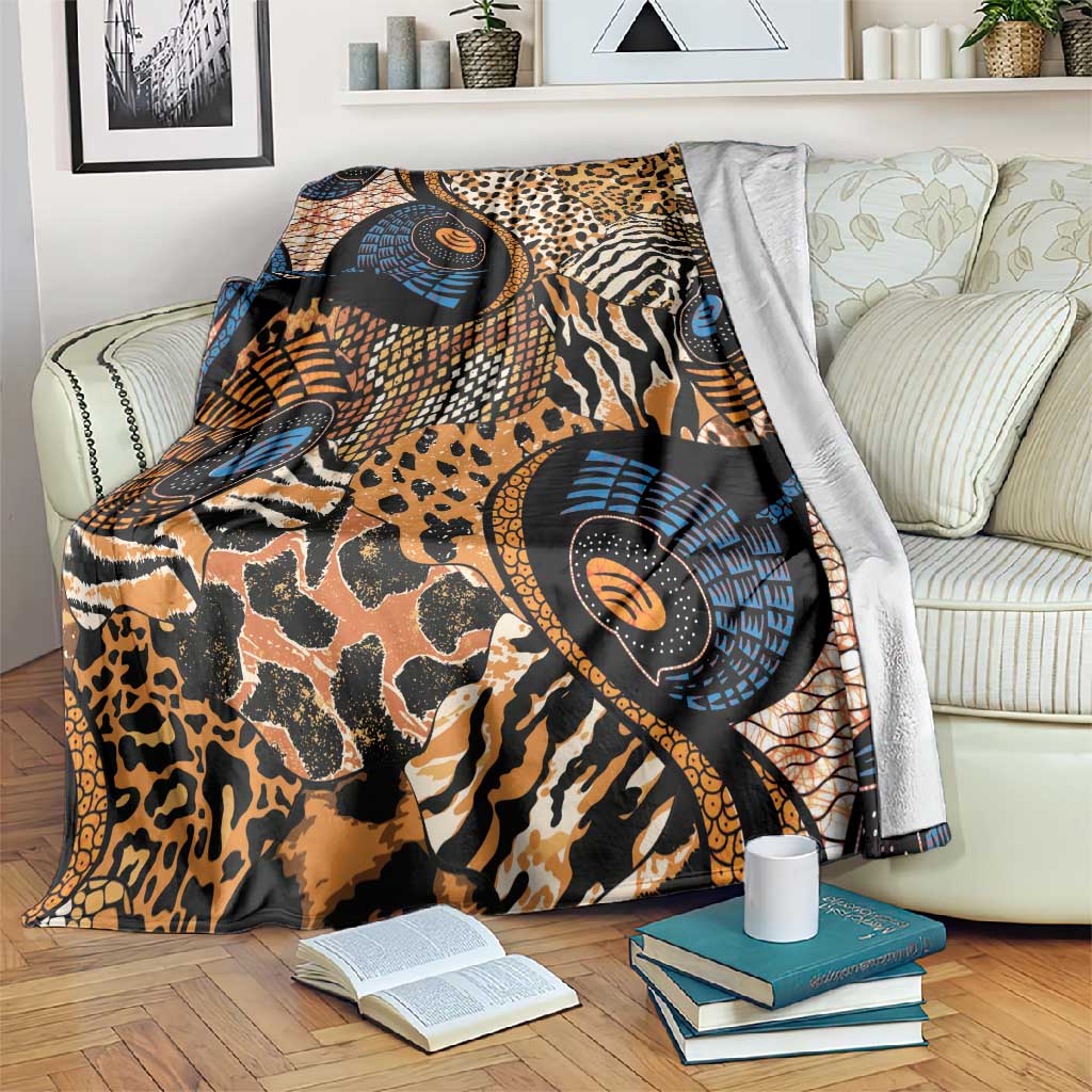 African Ankara Motifs Mixed Animal Skins Blanket LT9