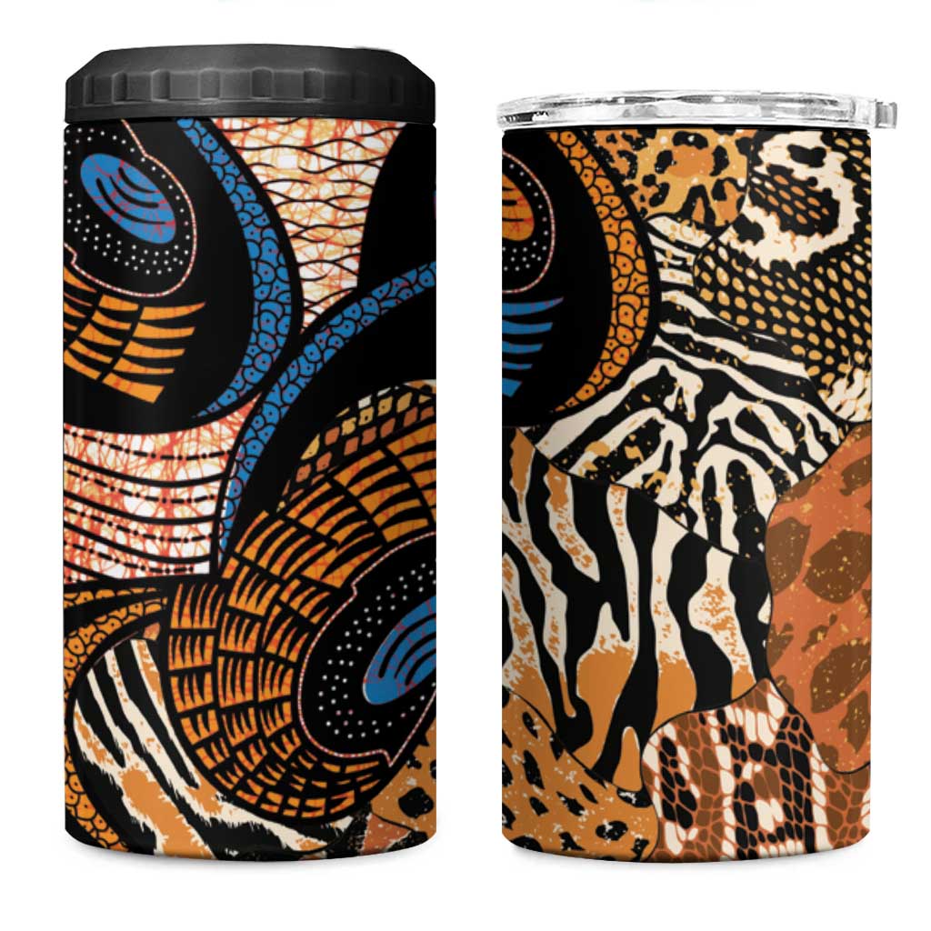 African Ankara Motifs Mixed Animal Skins 4 in 1 Can Cooler Tumbler LT9