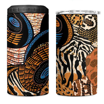 African Ankara Motifs Mixed Animal Skins 4 in 1 Can Cooler Tumbler LT9