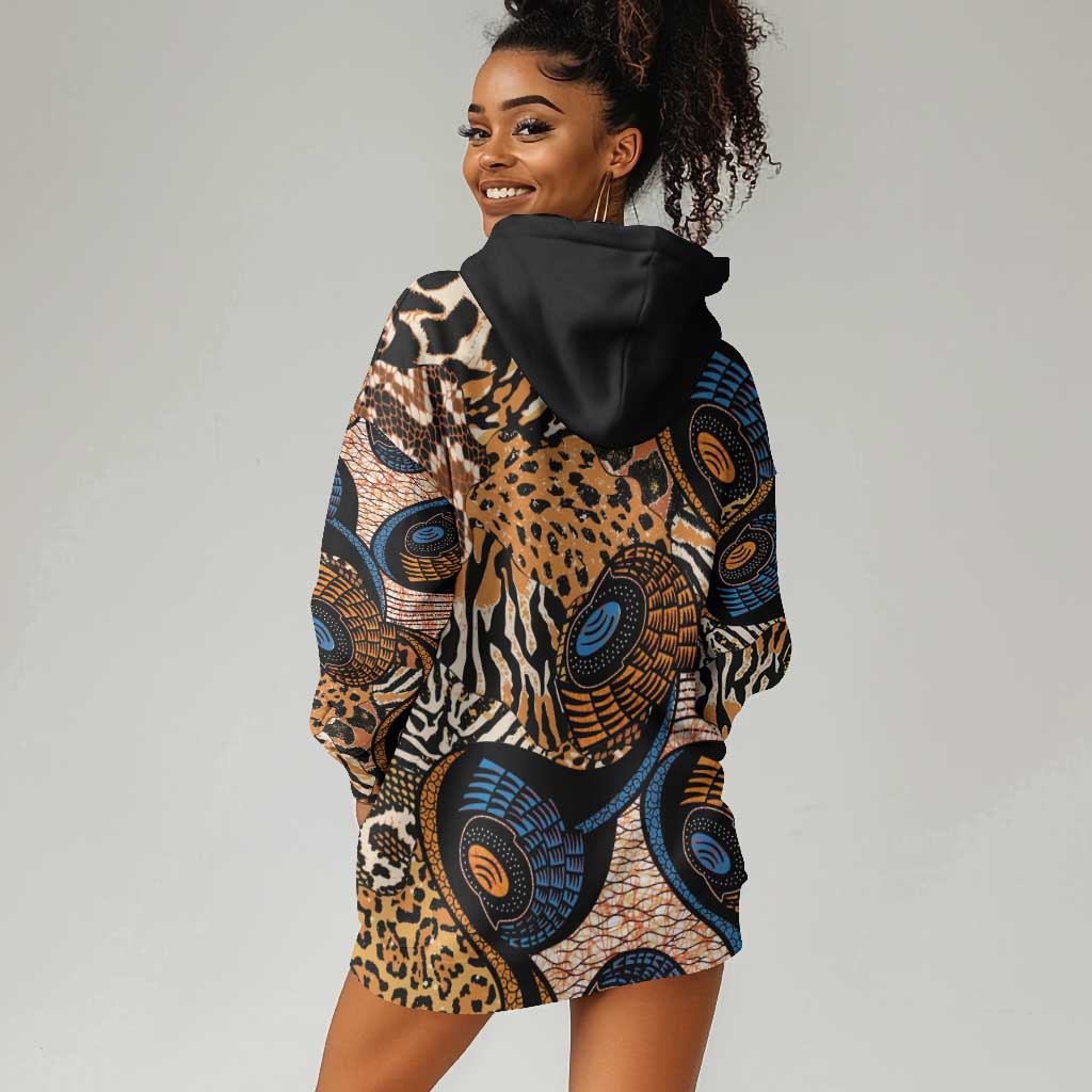African Ankara Motifs Mixed Animal Skins Hoodie Dress LT9