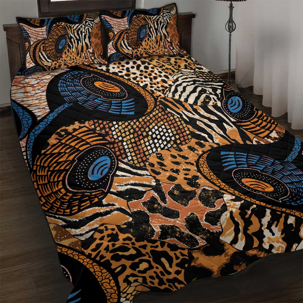 African Ankara Motifs Mixed Animal Skins Quilt Bed Set LT9