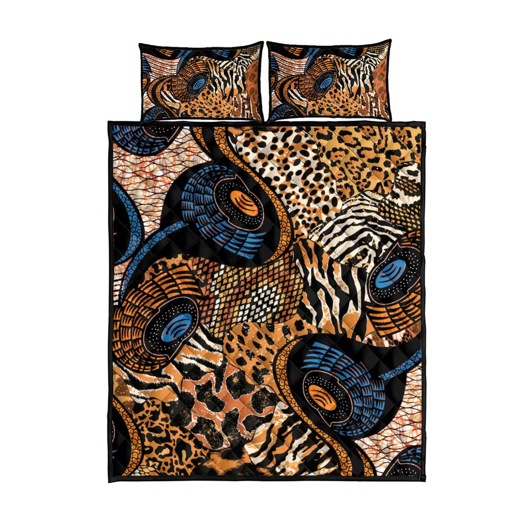 African Ankara Motifs Mixed Animal Skins Quilt Bed Set LT9