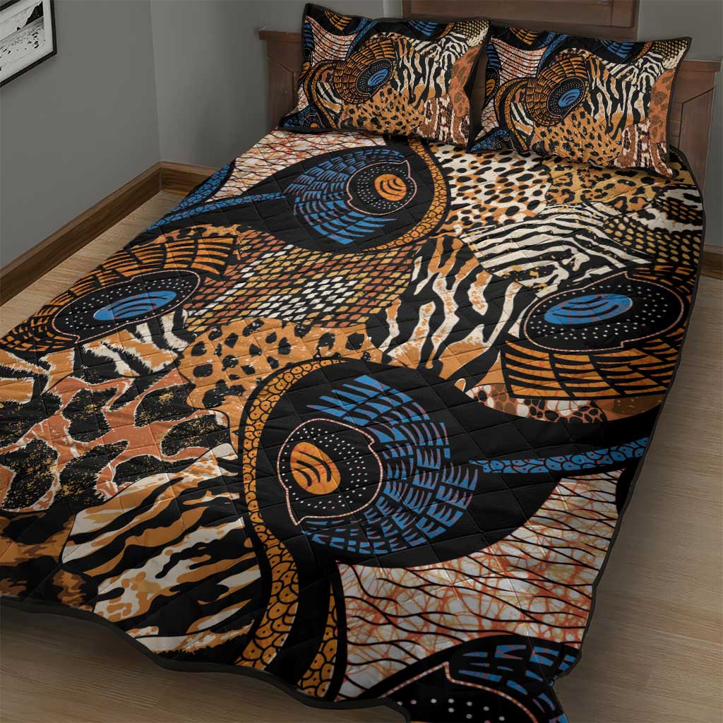 African Ankara Motifs Mixed Animal Skins Quilt Bed Set LT9
