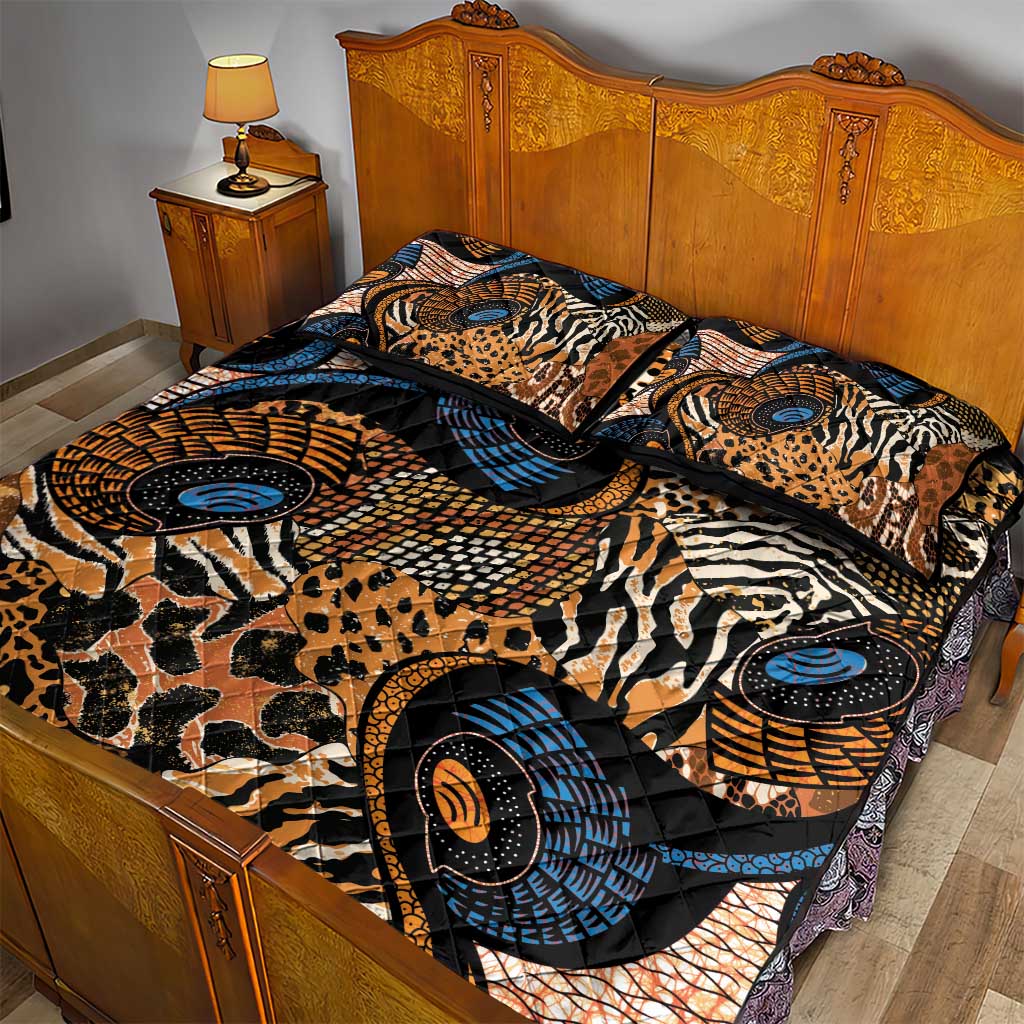 African Ankara Motifs Mixed Animal Skins Quilt Bed Set LT9