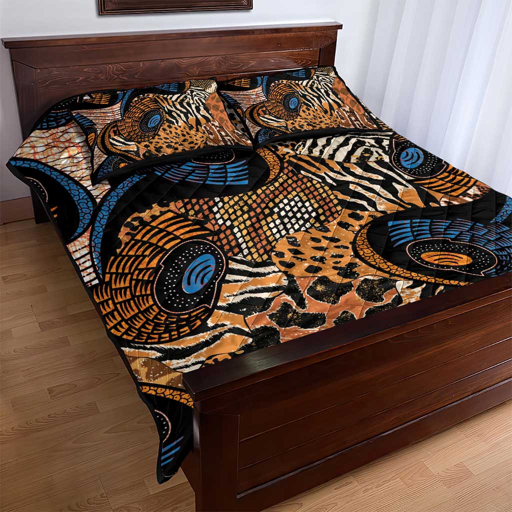 African Ankara Motifs Mixed Animal Skins Quilt Bed Set LT9