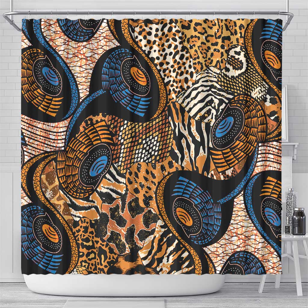 African Ankara Motifs Mixed Animal Skins Shower Curtain LT9