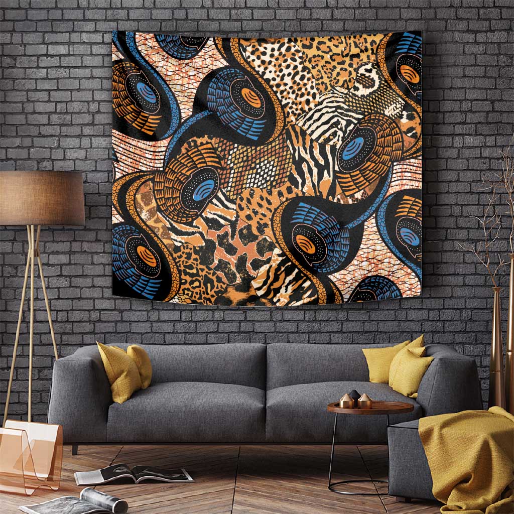 African Ankara Motifs Mixed Animal Skins Tapestry LT9
