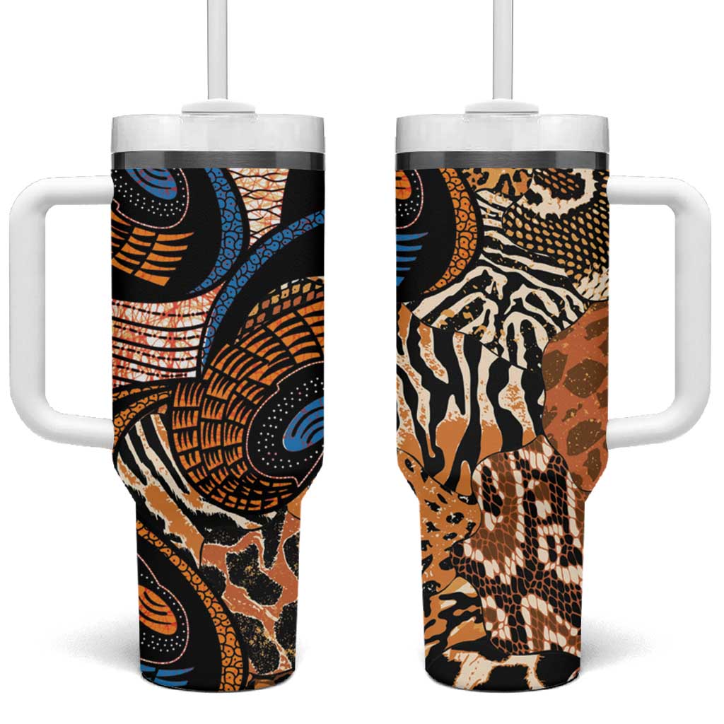 African Ankara Motifs Mixed Animal Skins Tumbler With Handle LT9