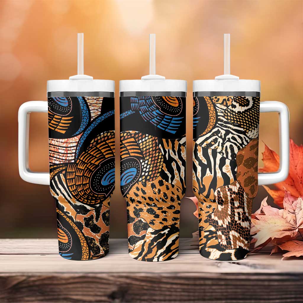 African Ankara Motifs Mixed Animal Skins Tumbler With Handle LT9