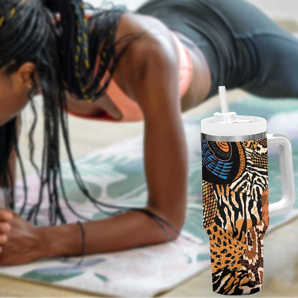 African Ankara Motifs Mixed Animal Skins Tumbler With Handle LT9